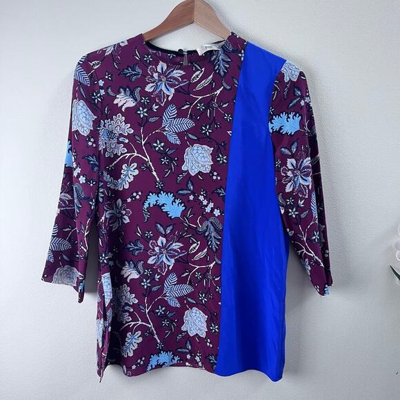 Diane Von Furstenberg Floral Silk Red Sophisticated Blouse Red Blue Career Sz 4 - Picture 2 of 6